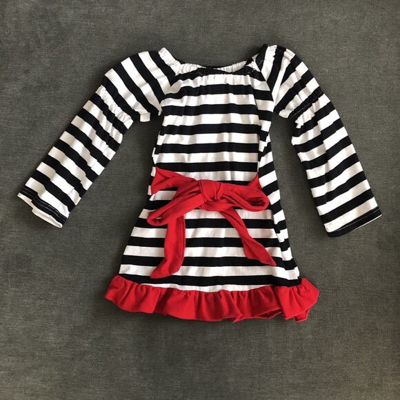 Black And White Stripe Red Valentine Heart Ruffle Tunic Dress size 4 - Picture 2 of 2